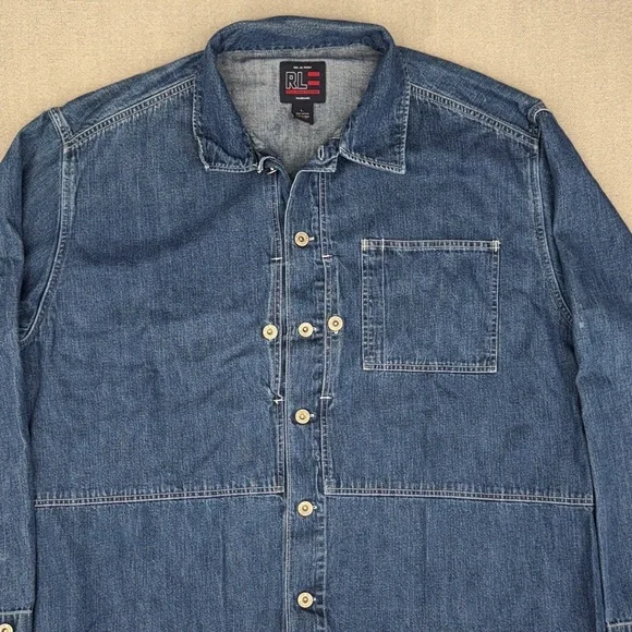 Y2K Polo Jeans Co Ralph Lauren Shacket Jacket Mens L Shirt Denim Pockets Chore - Picture 2 of 15